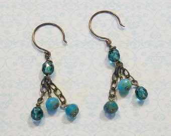 Aqua Czech Glass Chandelier Earrings