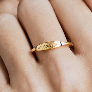 Custom Name Ring, Personalized Gold Ring, Minimalist Engraved Ring, Dainty Gift for Her, Promise Ring for Girlfriend, Everyday Jewelry