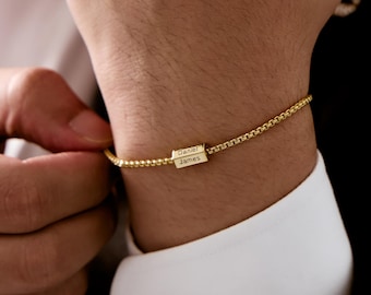 Custom Name Bracelet Men, Engraved Dad Bracelet – Personalized Mens Jewelry, Gift for Husband, Family Name Bracelet, Fathers Day Gift