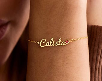 Custom Heart Name Bracelet, Personalized Birthstone Bracelet, Name Jewelry, Mother’s Bracelet, Dainty Jewelry, Birthday & Christmas Gift