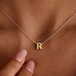 Custom Bubble Letter Necklace, Personalized Initial Name Necklace, Minimalist Gold Jewelry, Dainty Charm Piece, Mother's Day Gift for Her