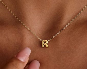 Custom Bubble Letter Necklace, Personalized Initial Name Necklace, Minimalist Gold Jewelry, Dainty Charm Piece, Mother's Day Gift for Her
