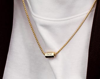 Custom Name Bar Necklace, Personalized Mens Necklace – Engraved Dad Necklace, Gift for Husband, Father’s Day Jewelry, Mens Gold Chain