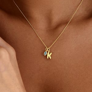 Custom Bubble Letter Necklace with Birthstone, Personalized 3D Initial Birthstone Necklace, 14K Gold Necklace, Mom Birthday Gift for Her