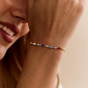 Custom Birthstone Bracelet, Family Jewelry Gift, 14K Gold Bracelet, Personalized Mom Jewelry, Grandma Gift, Dainty Mother’s Day Gift for Mom