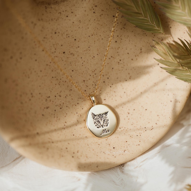 Custom Pet Necklace, Engraved Pet Portrait Pendant, Personalized Pet Name Jewelry, Pet Loss Keepsake, Pet Photo Necklace, Gift for Her image 8