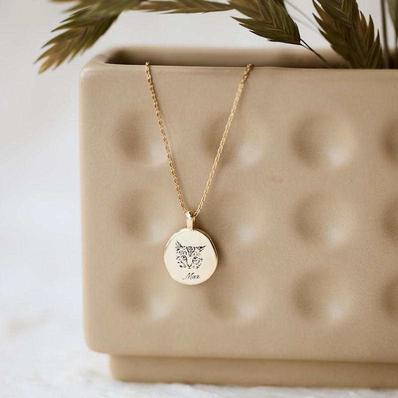 Custom Pet Necklace, Engraved Pet Portrait Pendant, Personalized Pet Name Jewelry, Pet Loss Keepsake, Pet Photo Necklace, Gift for Her image 6