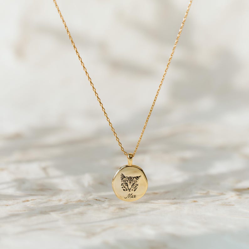 Custom Pet Necklace, Engraved Pet Portrait Pendant, Personalized Pet Name Jewelry, Pet Loss Keepsake, Pet Photo Necklace, Gift for Her image 3