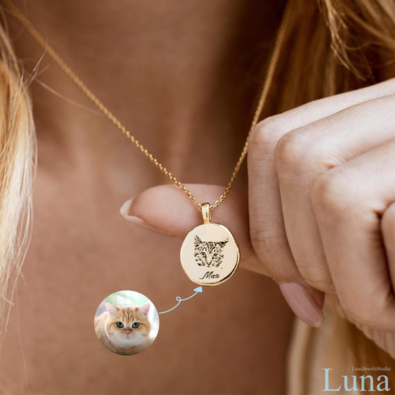 Custom Pet Necklace, Engraved Pet Portrait Pendant, Personalized Pet Name Jewelry, Pet Loss Keepsake, Pet Photo Necklace, Gift for Her