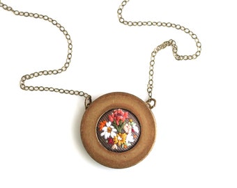 Protea- hand embroidered necklace, floral, bouquet