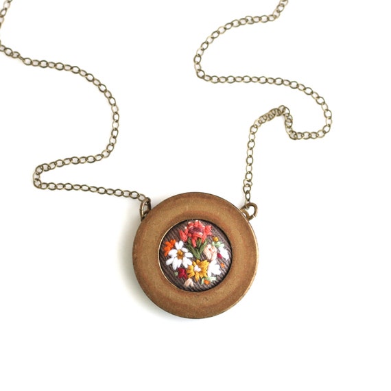 Protea- hand embroidered necklace, floral, bouquet