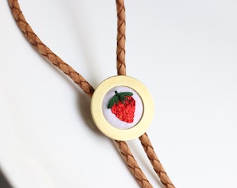 Strawberry- hand embroidered bolo tie