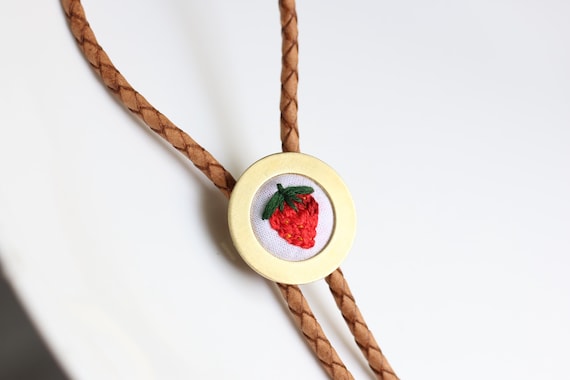 Strawberry- hand embroidered bolo tie