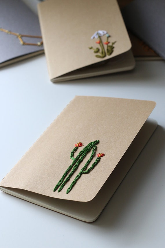 Cactus- hand embroidered pocket notebook
