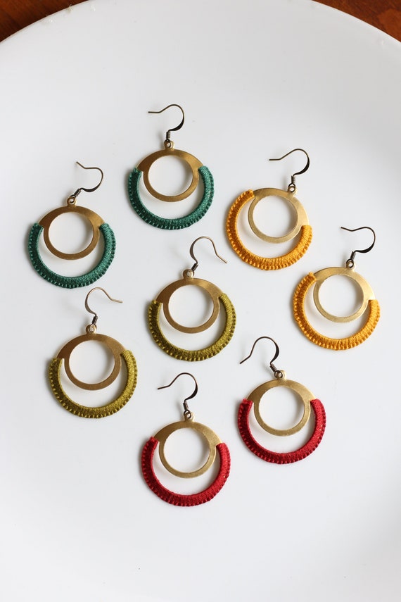 CALYPSO- thread wrapped statement earrings- fiber, statement