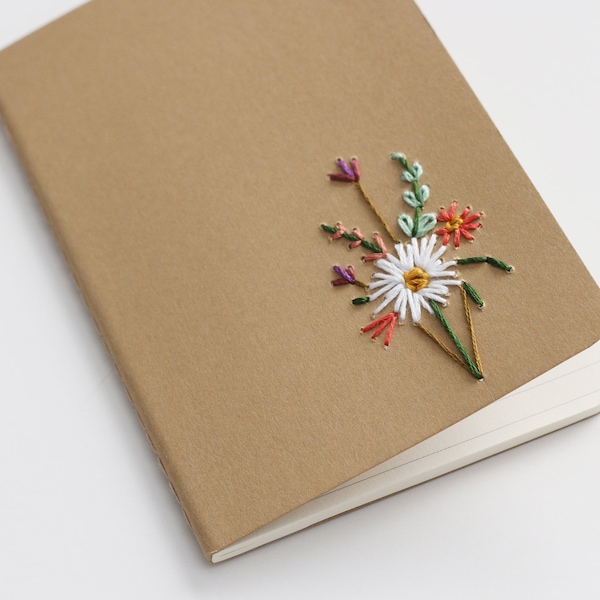 White Dahlia- hand embroidered moleskine pocket notebook