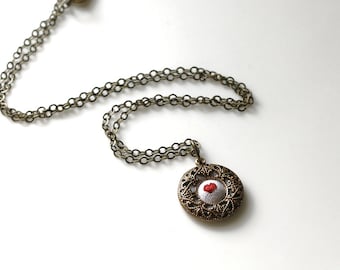My Heart is Yours- hand embroidered necklace, heart, tiny, gift, love, red