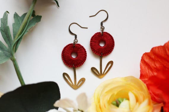 DAISY- thread wrapped statement earrings- fiber, statement