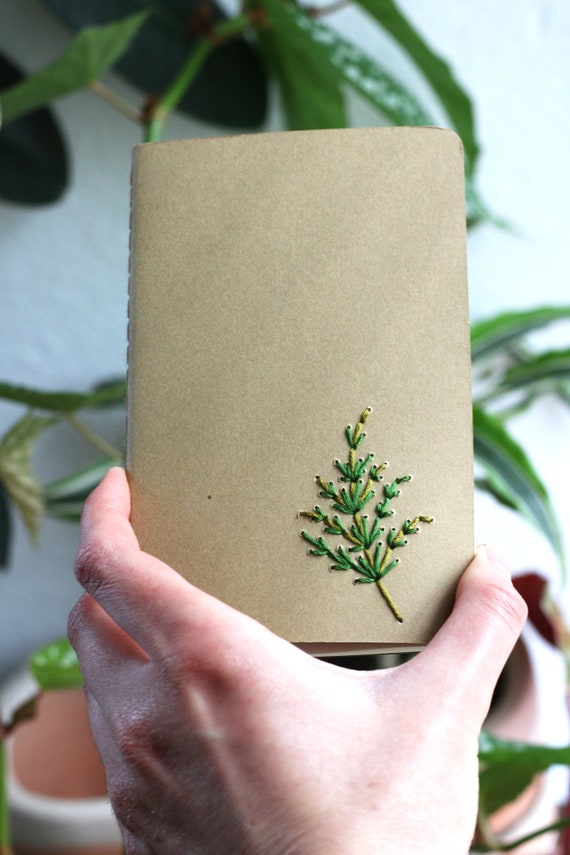 Fern frond- hand embroidered pocket notebook