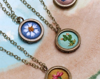 Tiny Charm- hand embroidered necklace, miniature