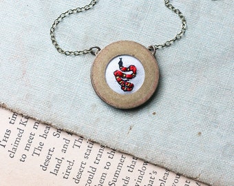 Snake- hand embroidered necklace, miniature, snake