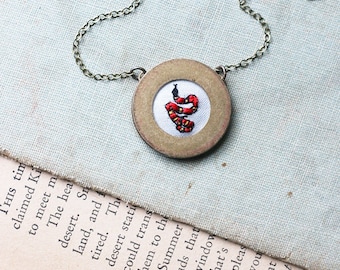 Snake- hand embroidered necklace, miniature, snake