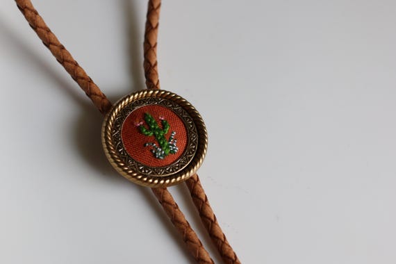Cactus- hand embroidered bolo tie