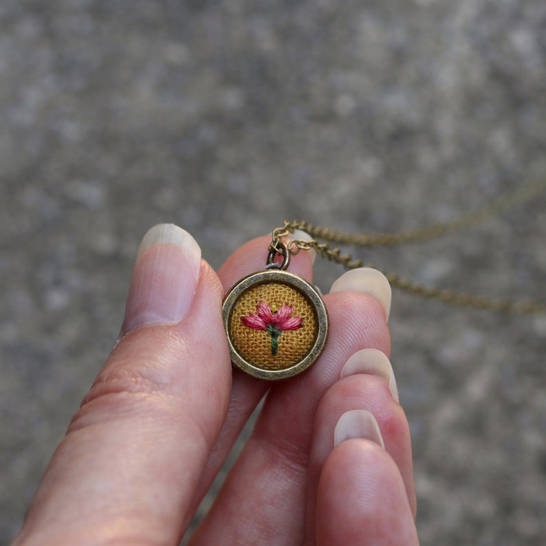 Tiny Charm hand embroidered necklace, miniature image 2