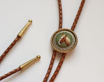 Horse- hand embroidered bolo tie