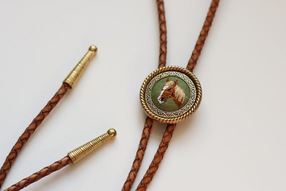 Horse- hand embroidered bolo tie