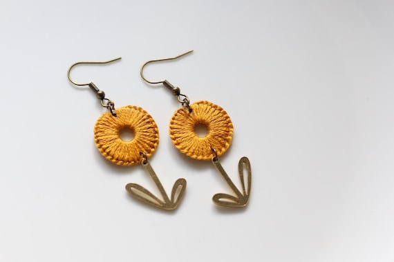 POPPY- thread wrapped statement earrings- fiber, statement