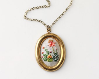 Cactus Study no. 5- hand embroidered necklace, desert, delicate, cacti, floral