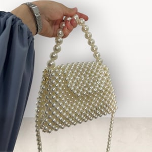 Handgemachte Perle Perlen Geldbörse, Elegante Perle Clutch Tasche, Perlen Handtasche für Frauen, Vintage Perle Schultertasche, Braut Hochzeit Abendtasche
