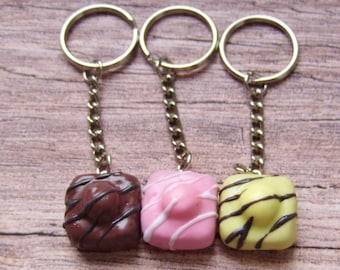 French Fancies Cake - Necklace/Charm/Keychain - Chocolate Lemon Strawberry - Food Accessory Handmade - MTO