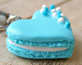 Blue Heart Macaron Charm - Necklace/Charm/Keychain - Coloured Ball Sprinkles - Valentines Polymer Clay