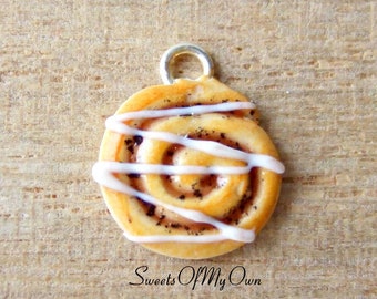 Cinnamon Swirl Charm - Necklace, Handmade Polymer Clay Food Jewellery