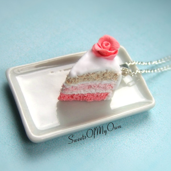 Charm pour gâteau rose rose, tranche de gâteau en couches, 3 couches colorées, breloque/collier, fait main au Royaume-Uni - MTO