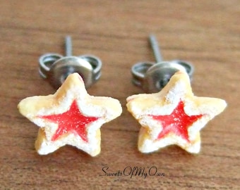 Star Jam Biscuits Earrings - Stud Earrings - Christmas Jewelry - Handmade in the UK using Polymer Clay