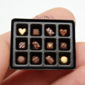 Miniature Box of Chocolates - Valentines Gold Theme - Fake Food Item for Doll House 1:12 Scale