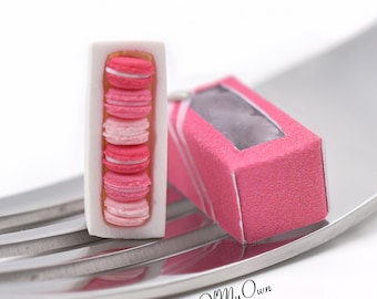 Miniature Macarons - Box of 6 - Pink Ombre - Fake Food - Bakery Item for Doll House 1:12 Scale