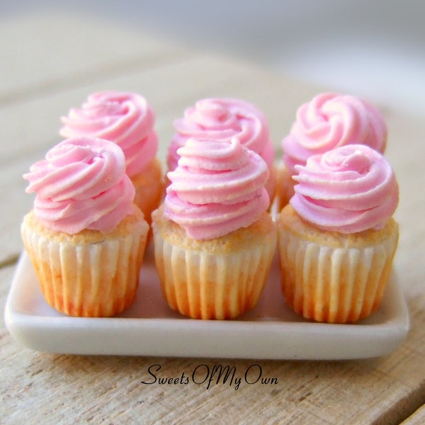 Miniature Pink Cupcakes - Dolls House Miniature Food - Bakery Item for Doll House 1:12 Scale - MTO