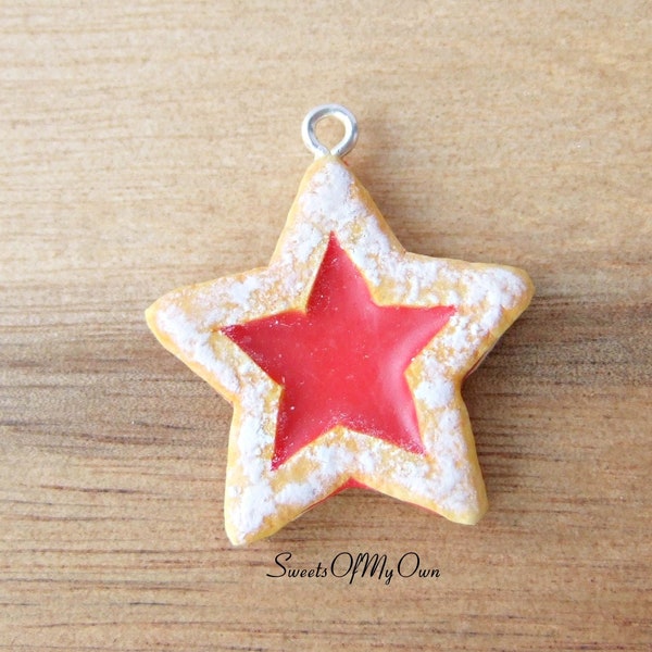 Biscuit Star Jam - Collier/breloque/porte-clés - Bijoux d'hiver/Noël - Fait main au Royaume-Uni avec de la pâte polymère