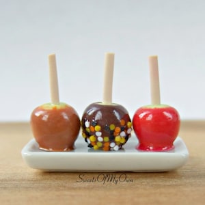 Miniature Toffee + Chocolate Apples - Set of 3 - Dolls House Miniature Food - Autumn/Fall Item for Doll House 1:12 Scale - MTO