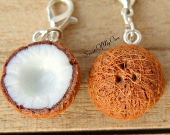 Coconut Halves Set - x2 Pieces, Necklace/Keychain, Handmade Polymer Clay Food Jewellery