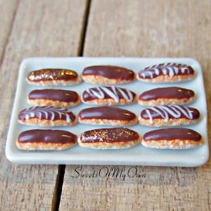 Miniature Chocolate Eclairs Set - Dolls House Miniature Food - Bakery Item for Doll House 1:12 Scale