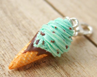 Mint Chocolate Chip Ice Cream Charm - Necklace/Charm - Jewellery - Handmade in UK with Polymer Clay