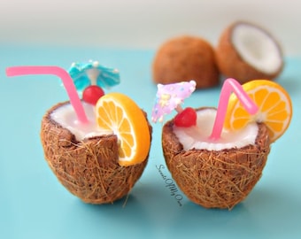 Miniature Coconut Cocktail - Summer Dolls House Miniature Food - Bakery Item for Doll House 1:12 Scale - MTO