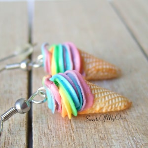 Rainbow Ice Cream Earrings - Dangle Earrings - Food Jewellery - Handmade in UK with Polymer Clay - MTO