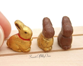 Miniature Chocolate Bunny - Large or Small, Foil or Unwrapped - Easter Theme -  Doll House 1:12 Scale - Made in the UK