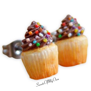 Chocolate Cupcakes Stud Earrings Cupcake Jewellery Handmade in the UK with Polymer Clay image 3